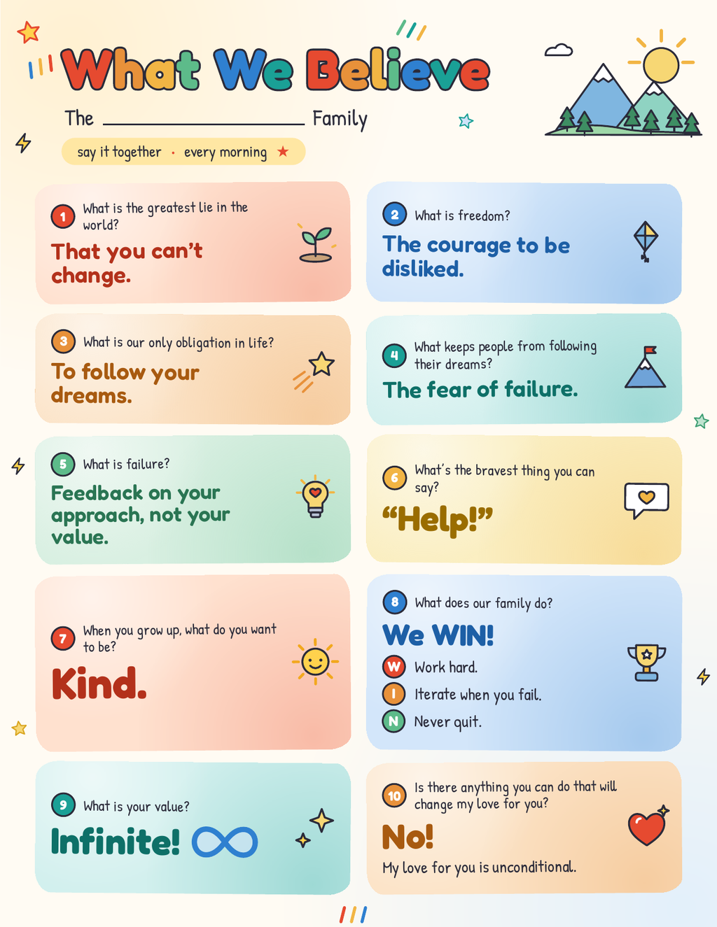 Family Creed worksheet