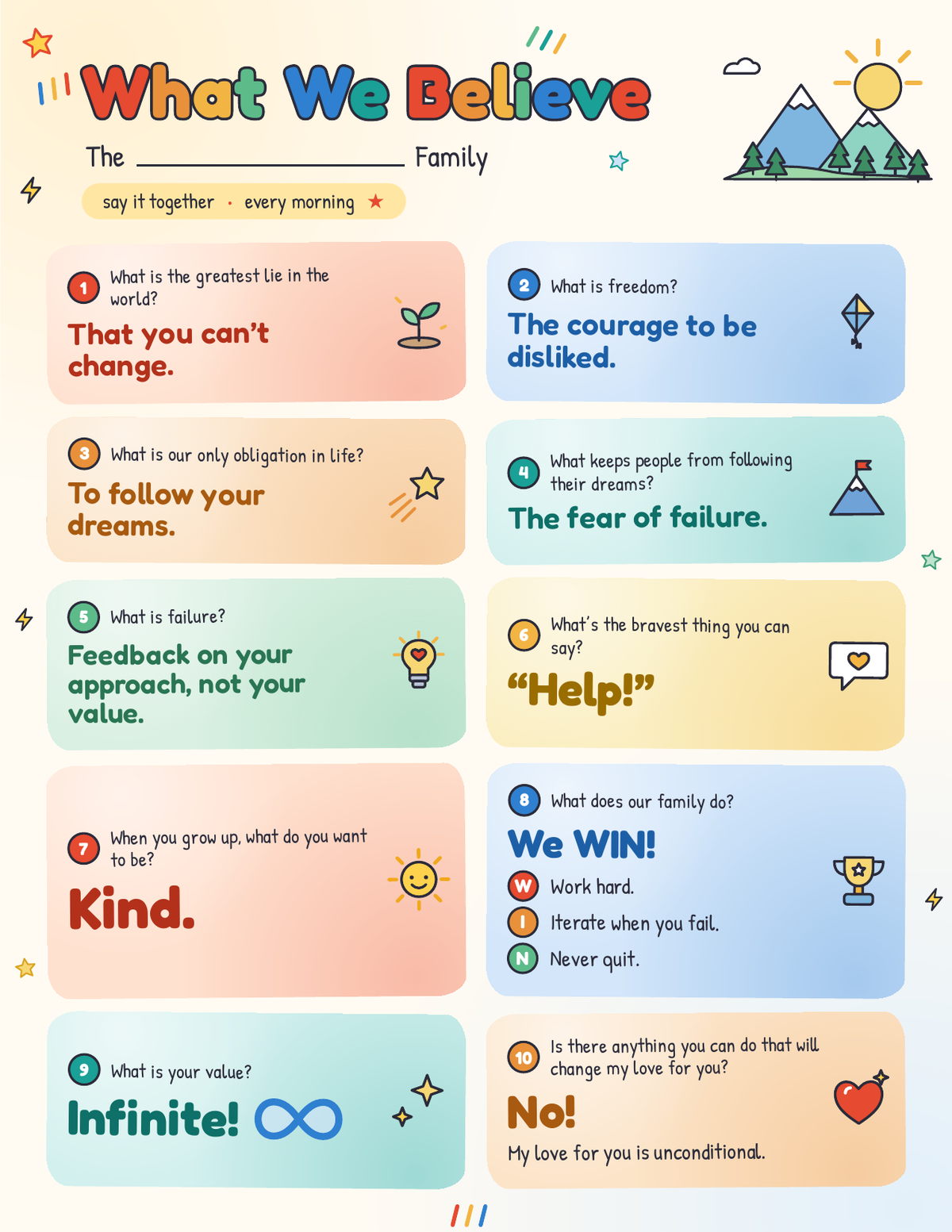 Family Creed worksheet